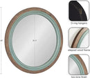 Kate and Laurel Palmer Rustic Farmhouse Round Wooden Mirror, 26 Inch Diameter, Blue and Rustic Brown, Modern Circle Decorative Wall Mirror with Paint Distressing by CozyNest Decor