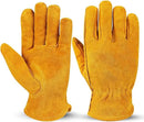 OZERO Leather Work Gloves Flex Grip Tough Cowhide Gardening Glove for Men and Women (Gold With Mesh Lining (1 Pair), X-Large) by GreenHaven Gardens