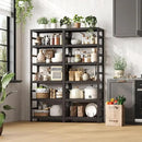 FOTOSOK 6-Tier Bamboo Shelf Set of 2, Bamboo Bookcase with Adjustable Shelves, Free Standing Storage Shelf Unit and Plant Flower Stand, Tall Large Bookshelf for Kitchen, Bathroom, Home Office, Vintage by CozyNest Decor
