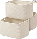 Large Storage Baskets for Organizing Shelves, Woven Cotton Rope Bins for Baby Nursery Organization, Book Toy Towel Organizer, 17"x13"x9.5", 3 Packs, Off White by TinyTreasures Baby Boutique