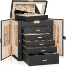 AKOZLIN Large 6-Tier Jewelry Box Lockable Leather Jewelry Storage Case with 5 Drawers for Women Girls Ring Necklace Earring Bracelet Holder Organizer with Mirror by TinyTreasures Baby Boutique