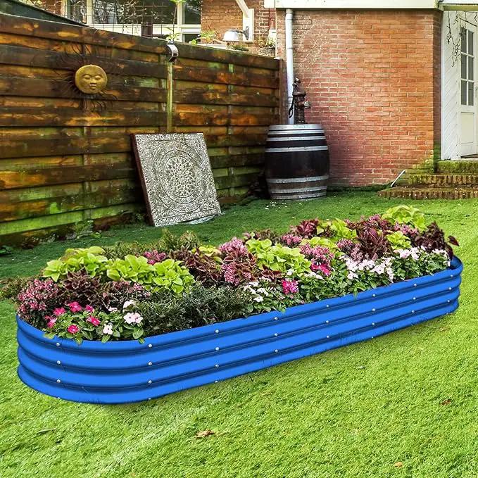 Land Guard 8×2×1ft Galvanized Raised Garden Bed Kit, 108 Gallon Capacity Raised Garden Boxes Outdoor, Oval Metal Raised Garden Beds for Vegetables, Blue(with 10 Connecting rods), photo 6 of 6
