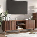 Mid Century Modern TV Stand for Televisions up to 70 Inches, with Sliding Doors and Storage, Television Stands, TV Consoles, Media Consoles for Living Room, 63 Inch (Walnut) by CozyNest Decor