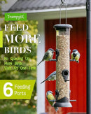 Bird Feeder Premium Hard Plastic for Wild Bird Feeders for Outdoors, Tube Bird Feeders for Outdoors Hanging,14 Inch 6 Port Black, Pack of 1 by CozyNest Decor