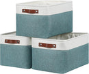DULLEMELO Storage Baskets for Organizing,Rectangular Fabric Storage Bins with Handles for Office,Bedroom(3-Pack -15 inch X 11 inch X 9.5 inch, White&Dark Green) by TinyTreasures Baby Boutique