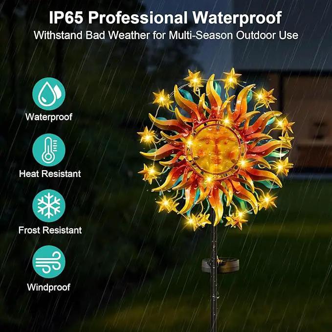 Solar Wind Spinners for Yard and Garden - 60.3 Inch 360° Metal Sun Wind Sculptures Outdoor Clearance Kinetic Windmills with Vine String Shining LED Lights for Patio, Lawn Xmas Garden Decoration, photo 5 of 7