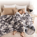 Cozy Faux Fur Throw Blanket for Bed Warm Fuzzy Throw Blanket, Soft Plush Thick Bubble Blankets for Bedroom and Living Room, Furry Luxury Blanket, 90 x 90,Tie-Dye Grey by CozyNest Decor