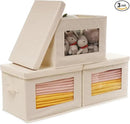 Citylife 3 Pack Storage Bins with Lids, Fabric Foldable Storage Bins with Soft Cord Handles, Canvas Storage Bin with Lid for Organizing Clothes, Blankets and Books, Beige by CozyNest Decor