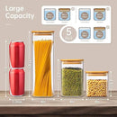 Multi Size - 5 Pack Square Glass Jars with Bamboo Lids, Glass Food Storage Containers with Airtight Lids for Kitchen, Air Tight Pantry Storage Containers for Cereal, Pasta, Rice, Sugar, Coffee, Spice by CozyNest Decor