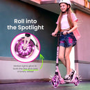 Aero Big Wheels Kick Scooter for Kids 6+, Teens & Adults | Light Up Wheels, Hand Brake, Rubber Deck Mat & Shock Absorption | Foldable & Height Adjustable by TinyTreasures Baby Boutique