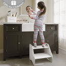 AMBIRD Wooden Two Step Stools Toddler with Safety Non-Slip Pads and Handles, Bamboo Step Stool for Bathroom, Bedroom, Kitchen Dual Height Step Stools for Kids (White) by TinyTreasures Baby Boutique