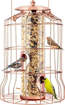 Squirrel Proof Bird Feeder for Outdoors Hanging (Metal Rose Gold) Bird Feeder with 4 Ports, Chew-Proof & Weather Resistant, Backyard Gift (10.25 x 6.25 x 6.25 inches) by GreenHaven Gardens