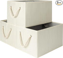 StorageWorks Storage Baskets for Shelves, Foldable Fabric Closet Storage Bins with Handles, Fabric Storage Bins Clothes Organizer, Beige, White & Ivory, 3-Pack, Extra Large by TinyTreasures Baby Boutique