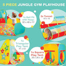 5pc Kids Play Tent for Toddlers with Ball Pit, Crawl Tunnel, Indoor & Outdoor Playhouse, Jungle Gym, Toys for Boys & Girls, Includes Dart Balls, Teepee & Basketball Hoops by TinyTreasures Baby Boutique