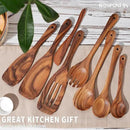 Wooden Cooking Utensils Set, 9 PCS Teak Wood Spoons, Spatula, Slotted Spoon, Handmade Modern Kitchen Utensils by CozyNest Decor