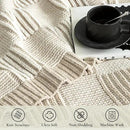 Amélie Home Chenille Knit Throw Blanket for Couch, Checkered Texture Decorative Soft Blanket for Sofa, Bed & Living Room, 50"x60", Khaki & White by CozyNest Decor