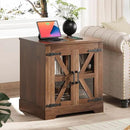 Farmhouse Side Table with Storage Cabinet, End Table with Adjustable Shelf, Night Stand, Wood Nightstand with Charger Station, 24 End Tables Living Room, Rustic Bed Side Tables Bedroom, Walnut by CozyNest Decor