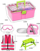 Deejoy 54Pcs Large Kids Tool Set with Electric Saw & Electronic Toy Drill, Pretend Play Kids Construction Set for Toddler 3-5 Years Old, Toddler Tool Set-Pink by TinyTreasures Baby Boutique