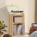 LEYAOYAO 2 Cube Bookshelf,Natural Record Player Stand Holds up to 100 Albums, Mini Wood Book Shelf Storage Organizer,Turntable Stand with Vinyl Storage Cabinet, Narrow Open Bookcase for Small Spaces by CozyNest Decor