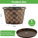 8 Inch Planter Pots for Plants, Plastic Flower Pots Indoor Outdoor, 5 Pack Resin Plant Pot with Drainage & Saucer, Retro Decorative Garden Pot with Removable Trays for House by CozyNest Decor