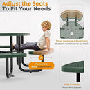 Metal Picnic Tables for Outdoors with Umbrella Hole - Coated Steel Heavy Duty Commercial Grade Table with Adjustable Seats (Green, 38 in, Round, Expanded Steel) by GreenHaven Gardens