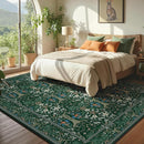 Joydeco Boho Floral 8x10 Area Rugs for Living Room, Washable Dark Green Rug Non Slip, Soft Large Low-Pile Botanical Forest Indoor Floor Throw Carpet for Bedroom Nursery Dining Office by TinyTreasures Baby Boutique