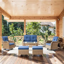 Wicker Outdoor Furniture Patio Furniture Set - 6 Piece Patio Conversation Set with Swivel Rocker Chairs, Loveseat Sofa, Ottomans and Coffee Table, Blue Cushion by GreenHaven Gardens