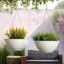 LA JOLIE MUSE Hanging Planters for Outdoor Plants, Large Hanging Planter with Drain Holes, Outdoor Hanging Flower Pots, White Stone, Honeycomb (13.2 Inch, Set of 2) by CozyNest Decor