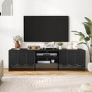 ORRD 63'' TV Stand, Modern TV Console Table Wave Panel Television Stands Entertainment Media Center with Storage Compartment and Sliding Door for Living Room (Black) by CozyNest Decor