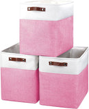 Large Fabric Storage Baskets | 50L Storage Bins, Decorative Linen Closet Baskets with Handles for Organizing, Shelf, Toys, Clothes, Home, Office, Nursery, 17x12x15Inches (Pink&White) by TinyTreasures Baby Boutique