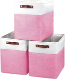 Large Fabric Storage Baskets | 50L Storage Bins, Decorative Linen Closet Baskets with Handles for Organizing, Shelf, Toys, Clothes, Home, Office, Nursery, 17x12x15Inches (Pink&White) by CozyNest Decor