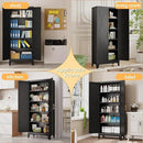71" H Metal Kitchen Pantry Storage Cabinet, Freestanding Cupboard with 2 Doors and 4 Adjustable Shelves, Standing Storage for Kitchen, Bathroom, Garage, Dinning Room or Utility Room（Black） by CozyNest Decor