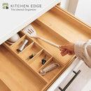Adjustable Kitchen Drawer Organizer for Utensils and Junk, Food-Safe Contract Grade with 100% Sustainable Wood, Expandable from 19 to 33 Inches Wide - Natural Bamboo by CozyNest Decor