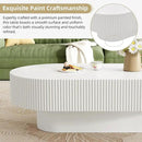 43.3" Oval Fluted Coffee Table Modern Elegant Drum End Table, Minimalist Center Table 7.8" Thick Tabletop with Sturdy Base for Living Room, Bedroom, Apartment,Easy Assembly, White by CozyNest Decor