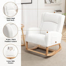 Rocking Chair Nursery, Nursing Rocking Chairs for Mom Nursery, Comfy Wingback Glider Rocking Armchair with Foot Rest and Side Pocket for Nursery Living Room Bedroom, Teddy White by TinyTreasures Baby Boutique