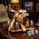 Army Globe Whiskey Decanter Set & 4 Liquor Glasses by The Wine Savant