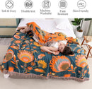 Snycler Boho Throw Blanket for Bed, 100% Organic Cotton Muslin Soft Throw-Orange Boho Floral Farmhouse Rustic Spring Summer Fall Decor Blanket for Couch Sofa Quilt and Gift, 60" x 80" by CozyNest Decor