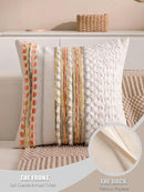Fall Boho Chenille Tufted Throw Pillow Covers 18x18 Inch Set of 2 Farmhouse Striped Couch Decorative Pillow Covers Accent Neutral Pillowcase Yellow Orange Cushion Cover for Livingroom Sofa Bed by CozyNest Decor