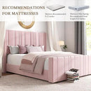 HOMBCK Queen Bed Frame Pink Upholstered Bed with Vertical Channel Tufted Headboard & 22" Footboard, Noise Free/Wooden Slats/Noise Free/No Box Spring Needed/Easy Assembly by CozyNest Decor