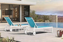PURPLE LEAF Outdoor Chaise Lounge Staight Legs Adjustable Sunbathing Recliner with Side Table Blue 2 Sets by GreenHaven Gardens