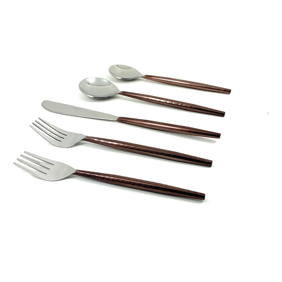 Hammered Stainless Steel Flatware 20-PC Set-Brown