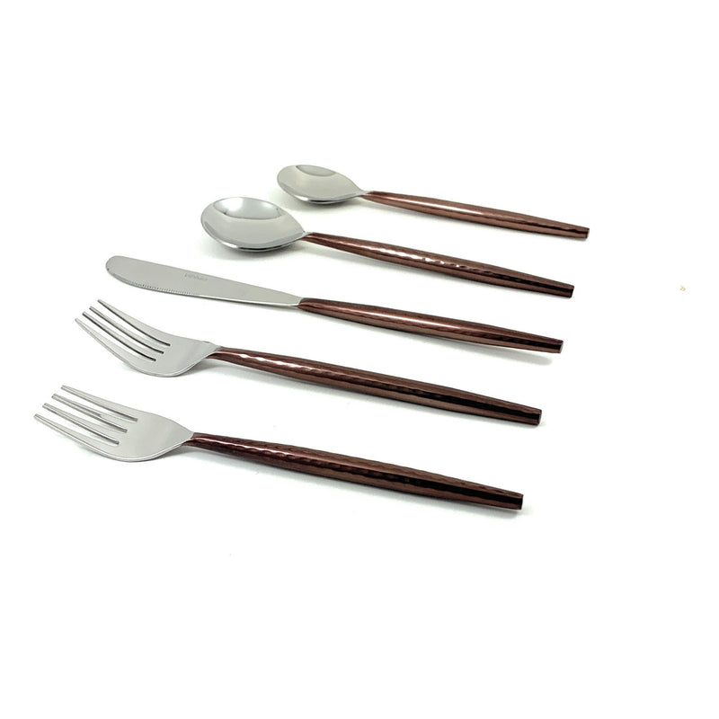 Hammered Stainless Steel Flatware 20-PC Set-Brown