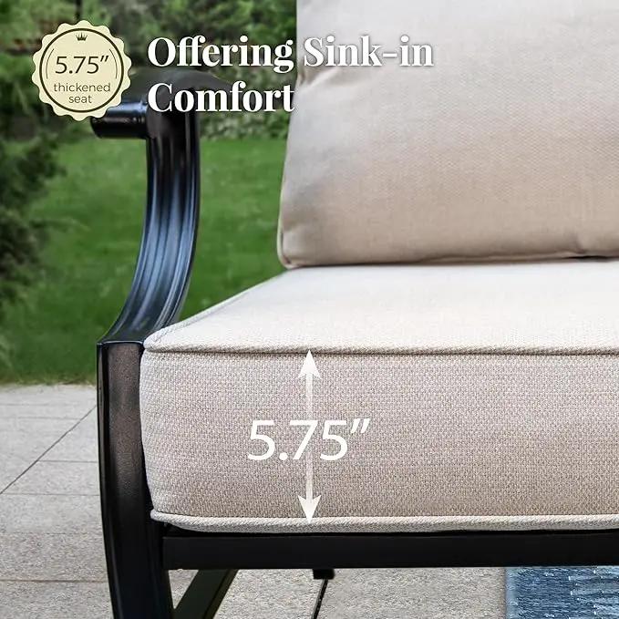 Patio Furniture Set with Fire Pit Table, 5 Pcs Metal Outdoor Conversation Set, 4 Swivel Chairs with 5.75" Extra Thick Cushion and 28" Fire Pit Table for Backyard Deck, Beige, photo 2 of 8