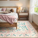 Wonnitar Machine Washable 10x14 Area Rugs, Large Living Room Rug Floral Pink and White Carpet, Boho Soft Ultra-Thin Foldable Carpets for Bedroom Dining Room Office by TinyTreasures Baby Boutique