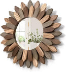 Honiway Boho Wall Decor 12 inch Decorative Mirror with Rustic Wood Sunburst Frame, Perfect for Bedroom, Living Room, Bathroom, Kitchen by CozyNest Decor