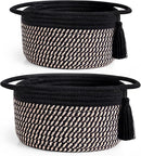 Empty Gift Basket - SweetMemo Mini Woven Rope Organizer Baskets for Baby Shower, Vanity, Makeup Brushes, Bathroom, Shelves, Desk - Small Decorative Storage Bins - Set of 2, Pre-Shaped, Black Brown by TinyTreasures Baby Boutique