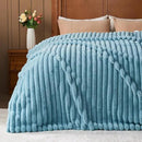 NEWCOSPLAY Faux Fur Throw Blanket Blue 3D Ribbed Plush Thick Warm Blanket for Couch Sofa Bed 850GSM (Blue Ribbed, Throw(50"x60")) by CozyNest Decor
