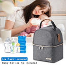 Breastmilk Cooler Bag with Ice Pack Fits 6 Baby Bottles up to 9 Ounce, Breast Milk Pump Cooler Bag with Shoulder Strap for Nursing Mom Daycare, Work, Travel- Dark Grey by TinyTreasures Baby Boutique
