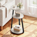 Side Table, Small End Table with Metal Frame, 3-Tier Bedside Tables, Round Side Tables for Living Room Bedroom Couch Bathroom, Oval, White Maple by CozyNest Decor