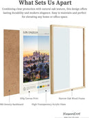 HesenDot Natural OAK Wood Los Angeles Cityscape Framed Wall Art,12x16in City Skyline Canvas Wall Print,Modern Urban Landmark Wall Decor for Living Room,Bedroom,Office Gallery Gifts Set of 1 by CozyNest Decor
